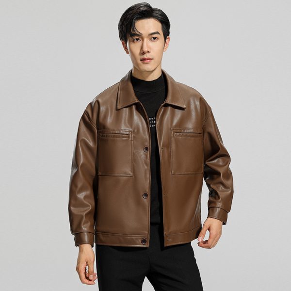 Stylish Fall Fashion Leather Jacket with Lapel