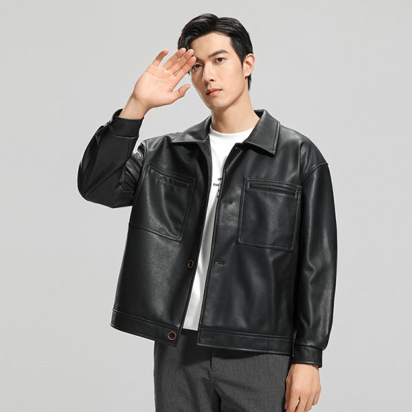 Stylish Fall Fashion Leather Jacket with Lapel - Image 5