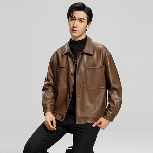 Stylish Fall Fashion Leather Jacket with Lapel - Image 3