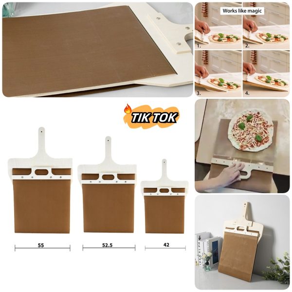 3-Size Sliding Pizza Peel Shovel with Wooden Handle - Image 2